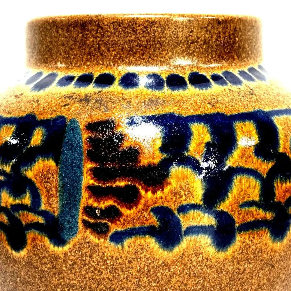 Vintage VEB Haldensleben Germany Stoneware Pottery Vase Cobalt Blue & Caramel
